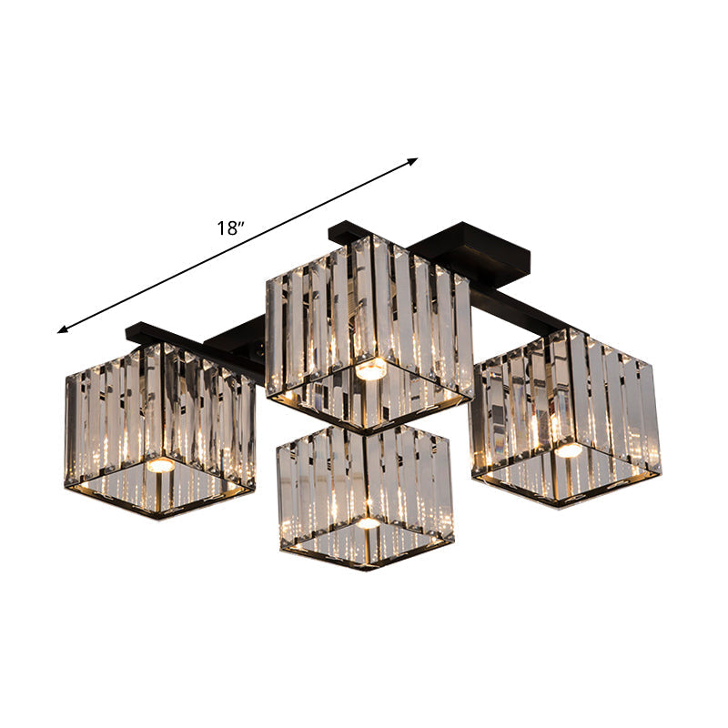 Square Crystal Rod Ceiling Light Fixture - Modern Semi Flush Mount With Tri-Sided Design (4/6/9