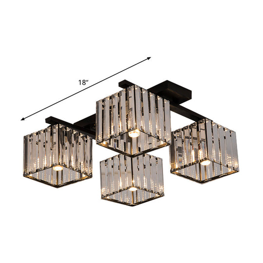 Square Crystal Rod Ceiling Light Fixture - Modern Semi Flush Mount With Tri-Sided Design (4/6/9