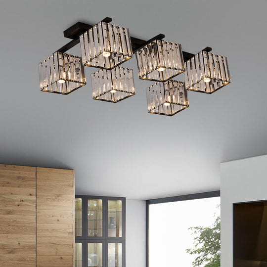 Square Crystal Rod Ceiling Light Fixture - Modern Semi Flush Mount With Tri - Sided Design (4/6/9