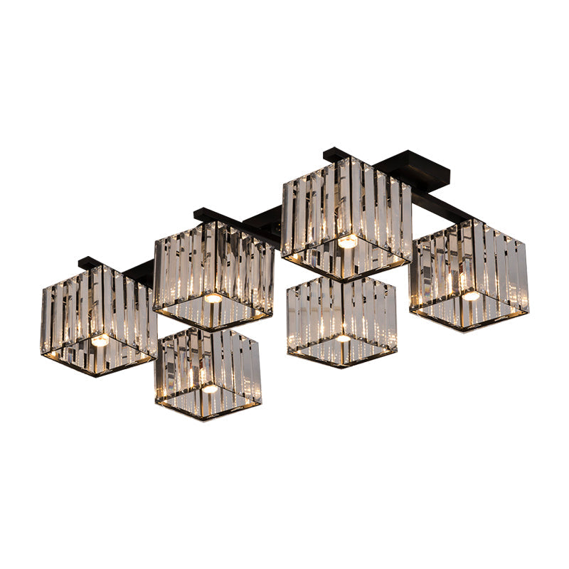Square Crystal Rod Ceiling Light Fixture - Modern Semi Flush Mount With Tri - Sided Design (4/6/9
