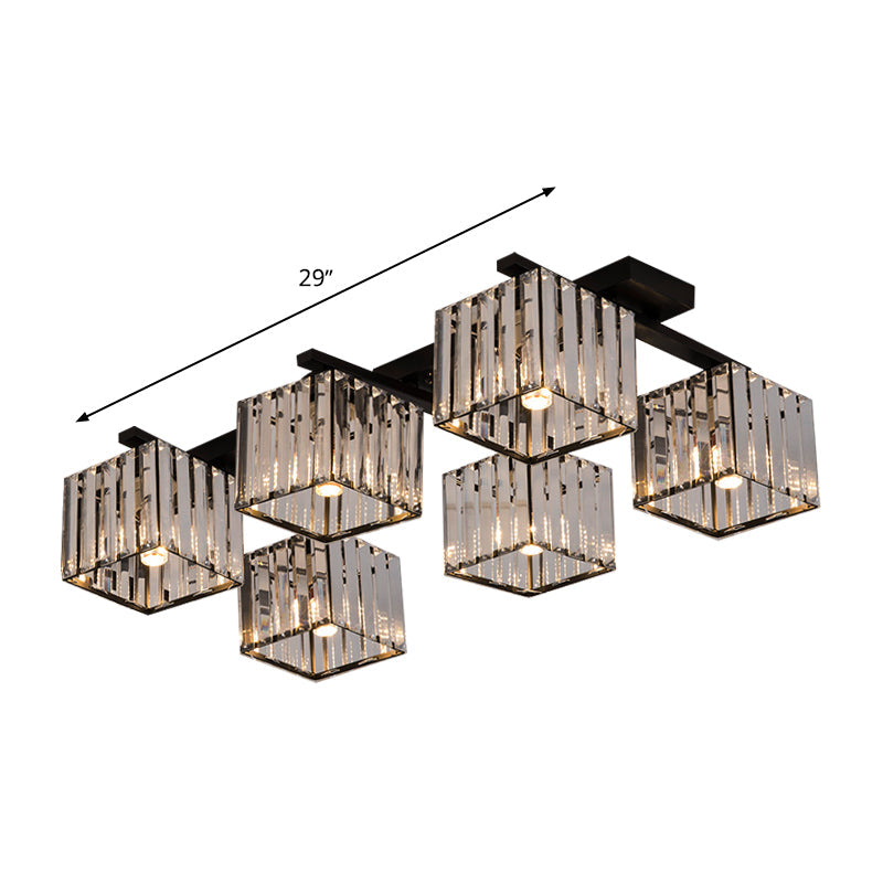 Square Crystal Rod Ceiling Light Fixture - Modern Semi Flush Mount With Tri - Sided Design (4/6/9