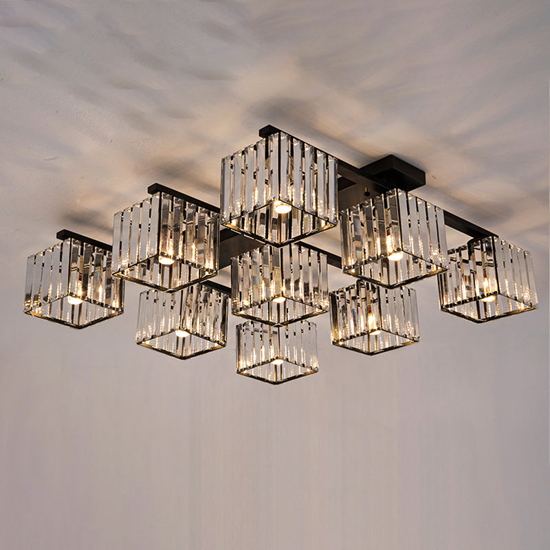 Square Crystal Rod Ceiling Light Fixture - Modern Semi Flush Mount With Tri - Sided Design (4/6/9