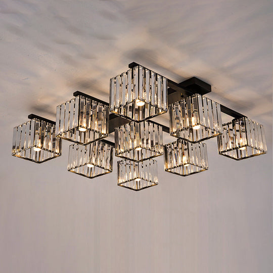Square Crystal Rod Ceiling Light Fixture - Modern Semi Flush Mount With Tri - Sided Design (4/6/9