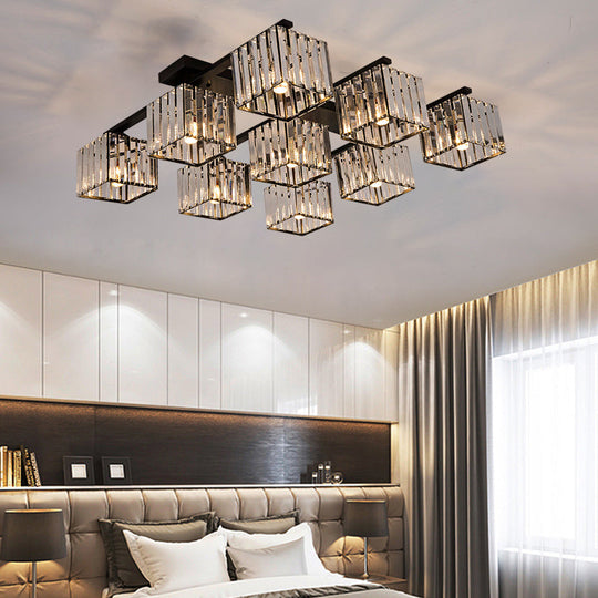 Square Crystal Rod Ceiling Light Fixture - Modern Semi Flush Mount With Tri - Sided Design (4/6/9