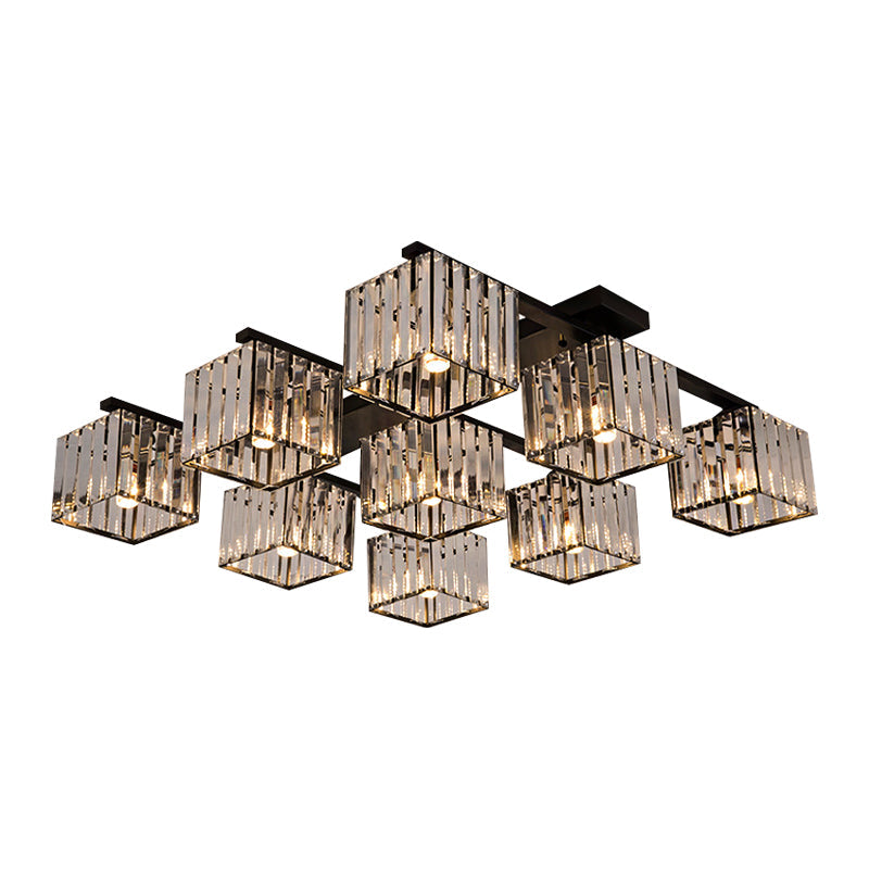 Square Crystal Rod Ceiling Light Fixture - Modern Semi Flush Mount With Tri-Sided Design (4/6/9