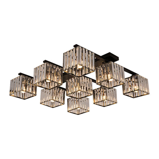 Square Crystal Rod Ceiling Light Fixture - Modern Semi Flush Mount With Tri-Sided Design (4/6/9