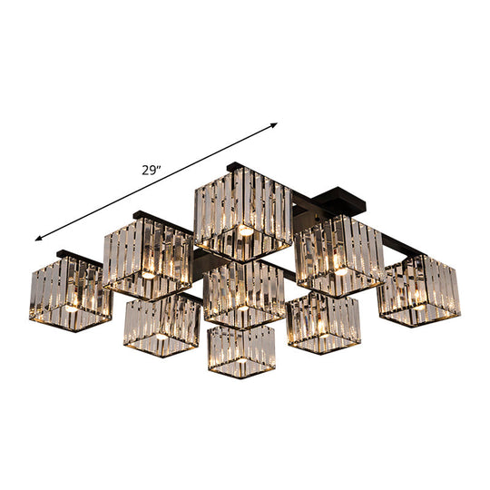 Square Crystal Rod Ceiling Light Fixture - Modern Semi Flush Mount With Tri-Sided Design (4/6/9