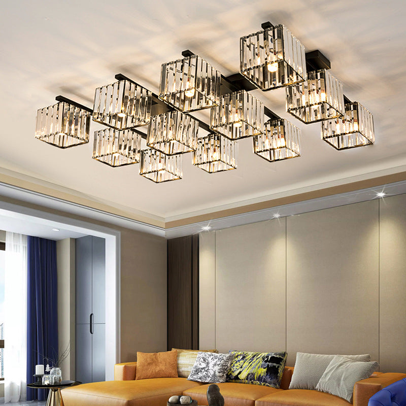 Square Crystal Rod Ceiling Light Fixture - Modern Semi Flush Mount With Tri-Sided Design (4/6/9