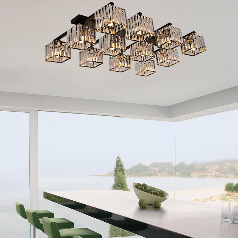 Square Crystal Rod Ceiling Light Fixture - Modern Semi Flush Mount With Tri-Sided Design (4/6/9