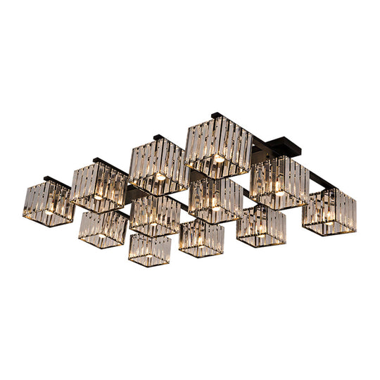Square Crystal Rod Ceiling Light Fixture - Modern Semi Flush Mount With Tri-Sided Design (4/6/9