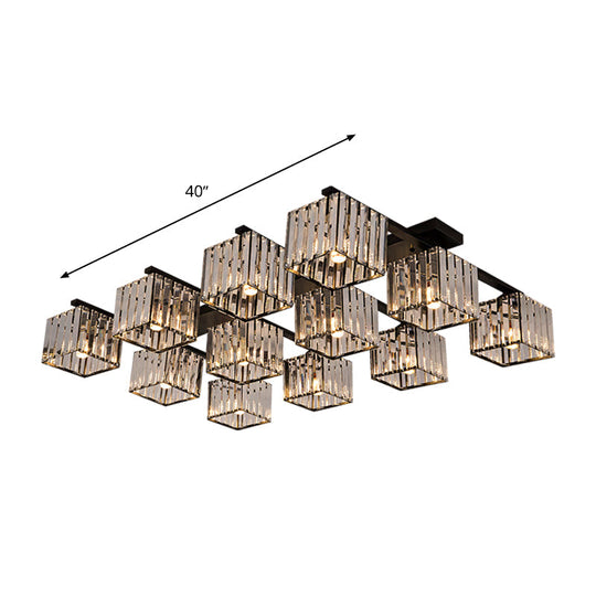 Square Crystal Rod Ceiling Light Fixture - Modern Semi Flush Mount With Tri - Sided Design (4/6/9