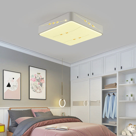 Led Flush Mount Light With Crystal Accent White Simple Style - Rectangle/Square/Round Design