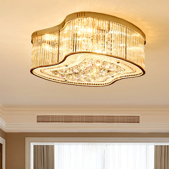 Modern Geometric Crystal Flush Mount Ceiling Light Fixture - 4-Gold Head Design Gold