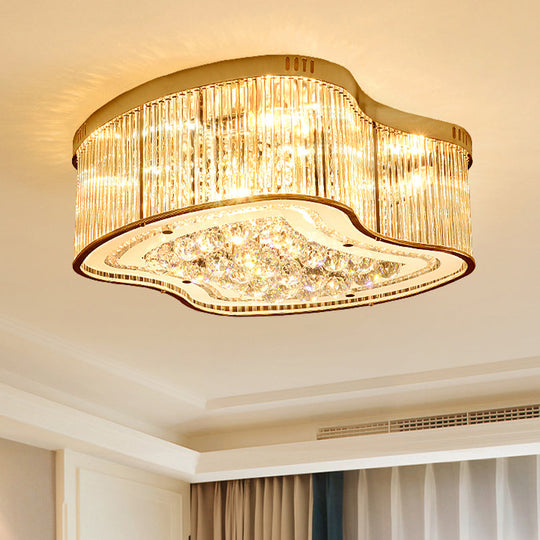 Modern Geometric Crystal Flush Mount Ceiling Light Fixture - 4-Gold Head Design
