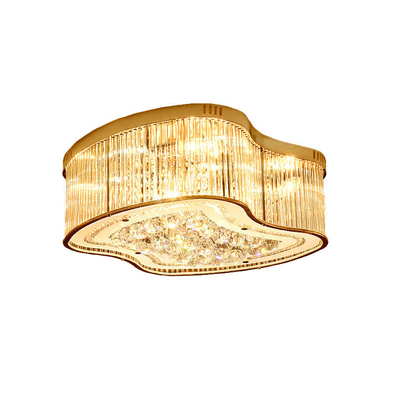 Modern Geometric Crystal Flush Mount Ceiling Light Fixture - 4-Gold Head Design