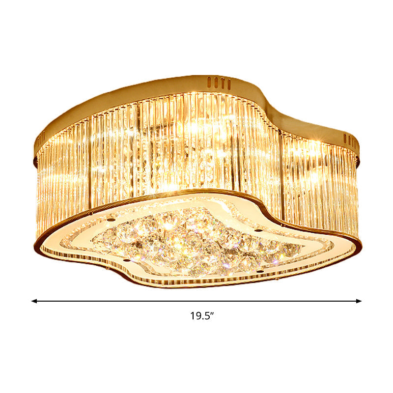 Modern Geometric Crystal Flush Mount Ceiling Light Fixture - 4-Gold Head Design