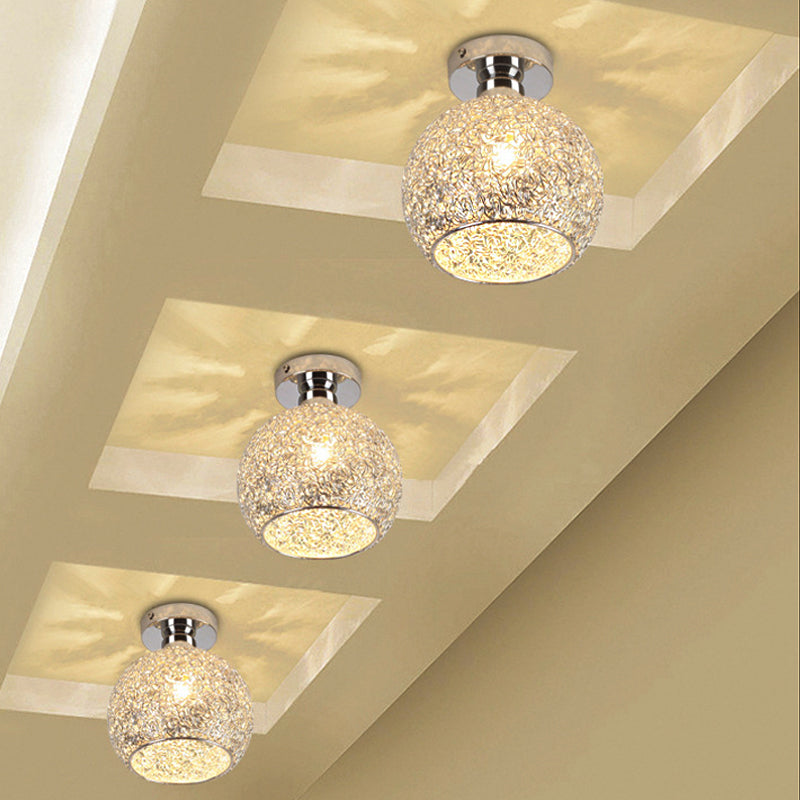 Sleek Chrome Globe Ceiling Mounted Light Fixture: Elegant 1 - Head K9 Crystal Semi Flush