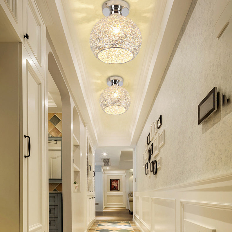 Sleek Chrome Globe Ceiling Mounted Light Fixture: Elegant 1 - Head K9 Crystal Semi Flush