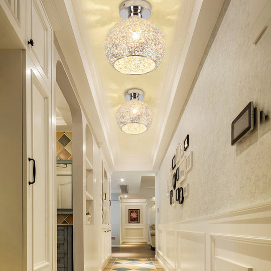 Sleek Chrome Globe Ceiling Mounted Light Fixture: Elegant 1 - Head K9 Crystal Semi Flush