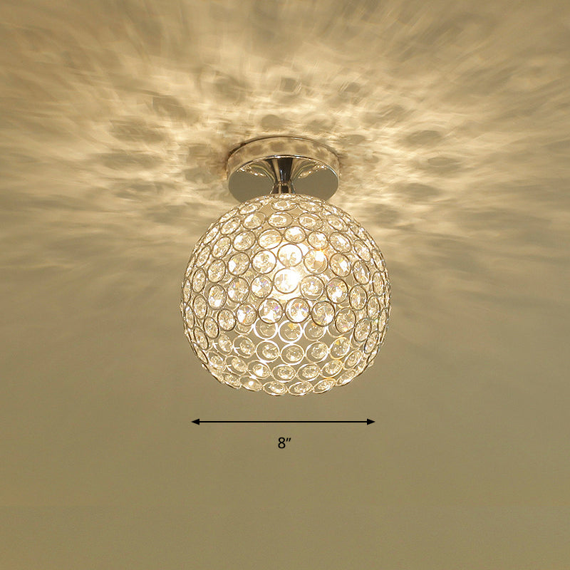 Sleek Chrome Globe Ceiling Mounted Light Fixture: Elegant 1 - Head K9 Crystal Semi Flush