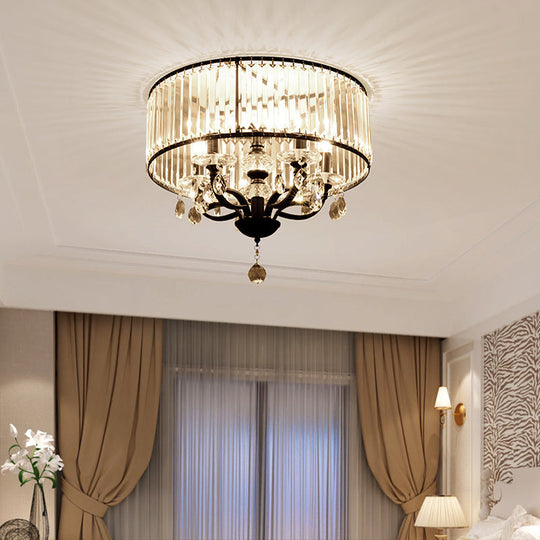 Contemporary 4 - Head Semi Flush Crystal Light Fixture: Round Block Design In Black With White