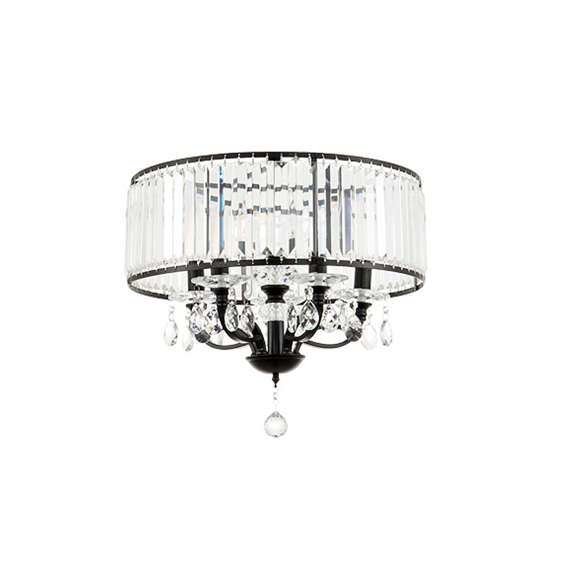 Contemporary 4 - Head Semi Flush Crystal Light Fixture: Round Block Design In Black With White
