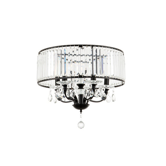 Contemporary 4-Head Semi Flush Crystal Light Fixture: Round Block Design In Black With White