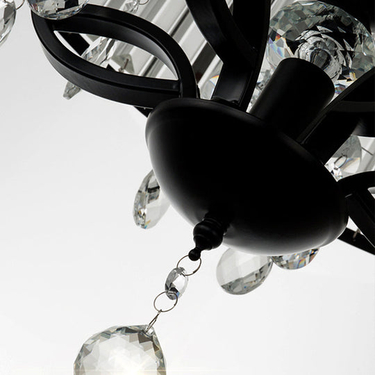 Contemporary 4 - Head Semi Flush Crystal Light Fixture: Round Block Design In Black With White