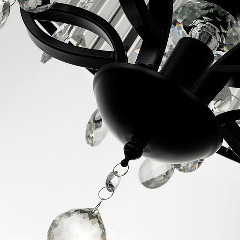 Contemporary 4-Head Semi Flush Crystal Light Fixture: Round Block Design In Black With White