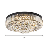 Modern Black Led Crystal Block Drum Ceiling Light Stepless Dimming 3 Color + Remote Control