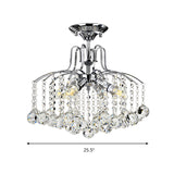 Sleek Cascade Ceiling Fixture Crystal Ball - 8-Head Semi Flush Light In Chrome For Living Room