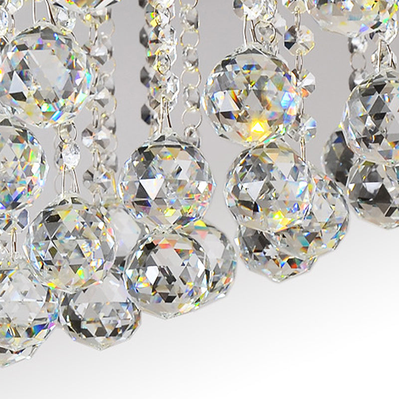 Sleek Cascade Ceiling Fixture Crystal Ball - 8 - Head Semi Flush Light In Chrome For Living Room
