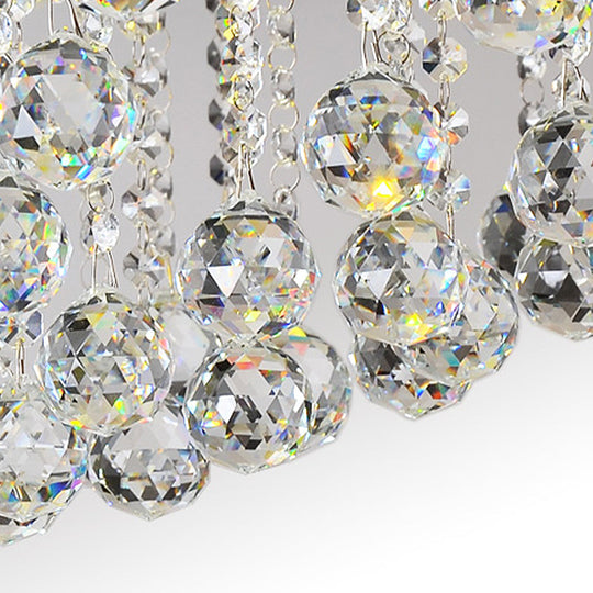 Sleek Cascade Ceiling Fixture Crystal Ball - 8 - Head Semi Flush Light In Chrome For Living Room