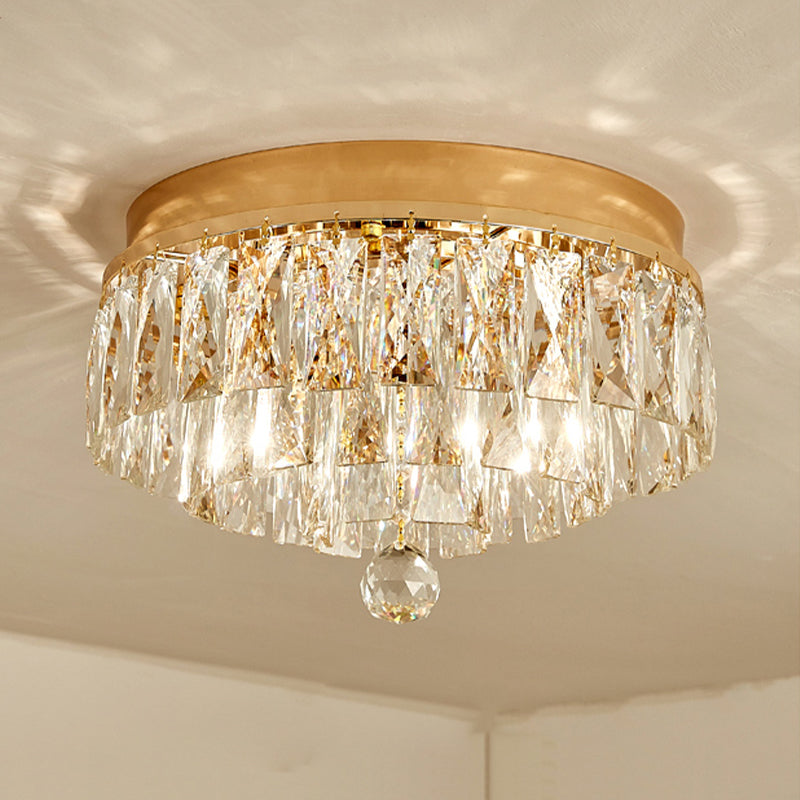 Postmodern Crystal Block Flush Mount Light Fixture - Two Heads Gold Finish