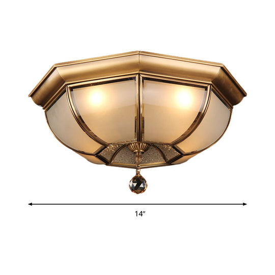 Postmodern Frosted Glass Dome Ceiling Mount Fixture 3/4 Heads Brass Flush Lighting With Crystal