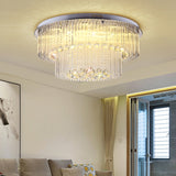 Modern Crystal Rod Ceiling Lamp - 2 Tiers Nickel Led Flush Light Fixture For Living Room