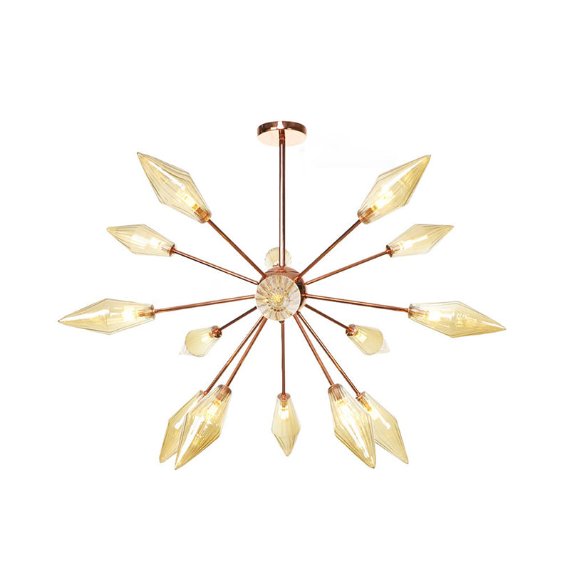 Industrial Diamond Glass Chandelier Lamp - 9/12/15 Lights Hanging Ceiling Fixture With Starburst