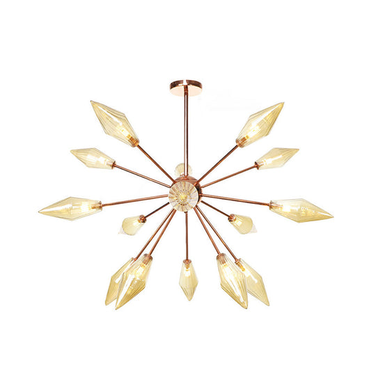 Industrial Diamond Glass Chandelier Lamp With Starburst Design - 9/12/15 Lights 15 / Amber
