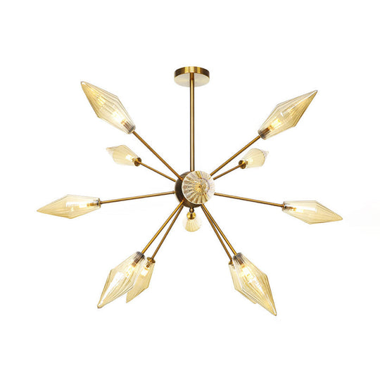 Vintage Diamond Hanging Fixture Chandelier - Amber/Clear Glass 9/12/15 Heads Adjustable Rod For