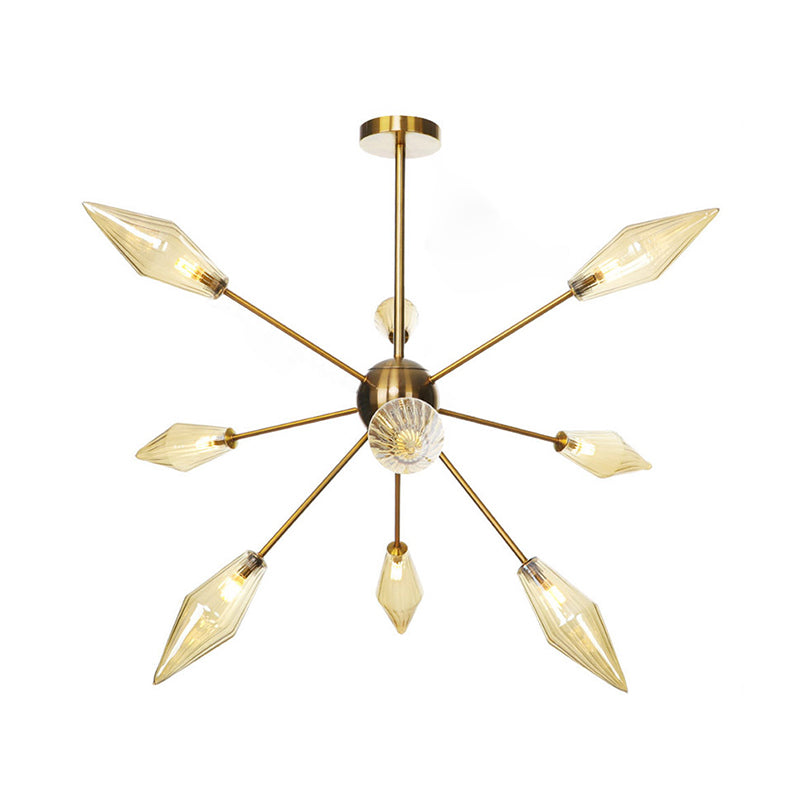 Vintage Diamond Hanging Fixture Chandelier - Amber/Clear Glass 9/12/15 Heads Adjustable Rod For