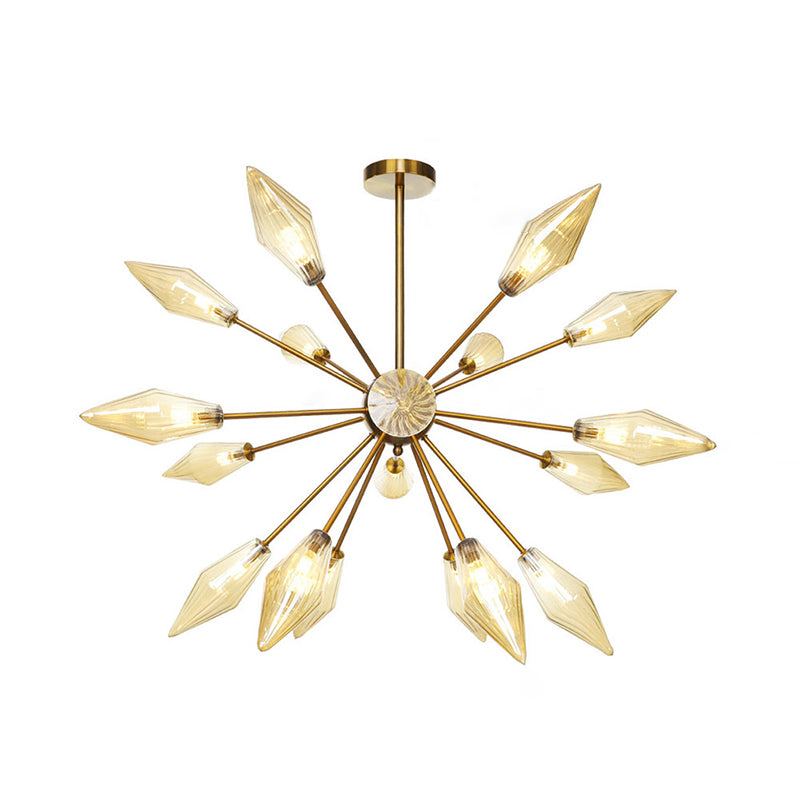 Vintage Diamond Hanging Fixture Chandelier - Amber/Clear Glass 9/12/15 Heads Adjustable Rod For