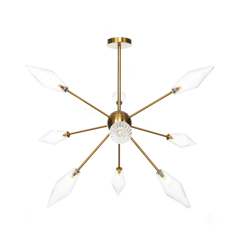 Vintage Diamond Hanging Fixture Chandelier - Amber/Clear Glass 9/12/15 Heads Adjustable Rod For