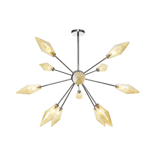 Industrial Amber/Clear Pendant Chandelier With Diamond Glass Shade - 9/12/15 Lights Living Room