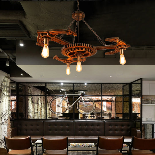 Vintage Antique Bronze Metal Pendant Chandelier With 4 Open Bulbs - Dining Room Ceiling Lighting