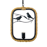 Black Rope Pendant Light With Bird Deco For Living Room - Round/Rhombus/Square Design / Square Plate