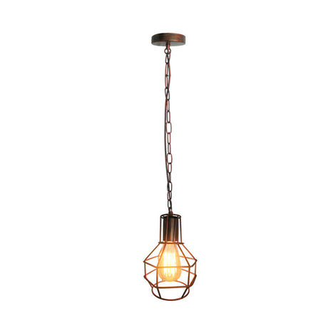 Industrial Metal Pendant Light In Rust/Black For Living Room