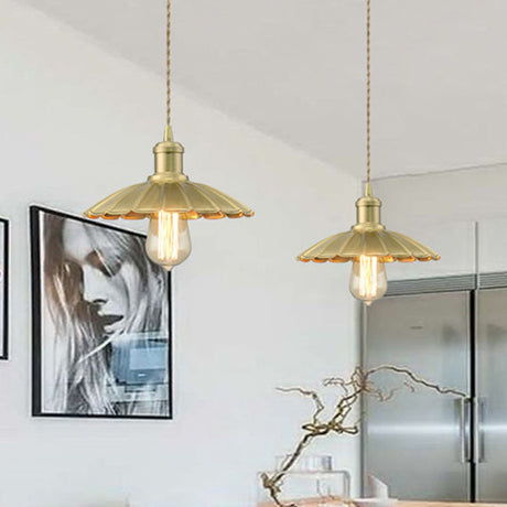 Vintage Brass Scalloped Metal Pendant Light For Dining Room Ceiling