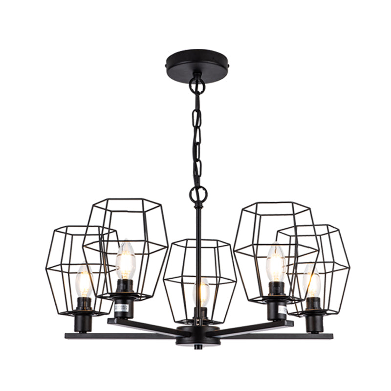 Industrial 5-Light Metal Chandelier Pendant Lamp In Black