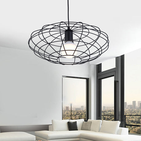 Vintage Metal Cage Pendant Light For Living Room - Black