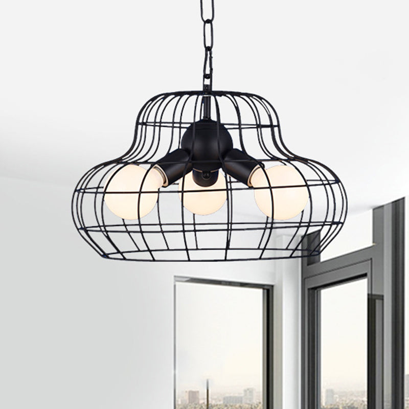 Vintage Metal Black Chandelier Pendant With 3 Lights - Stylish Lighting For Living Room